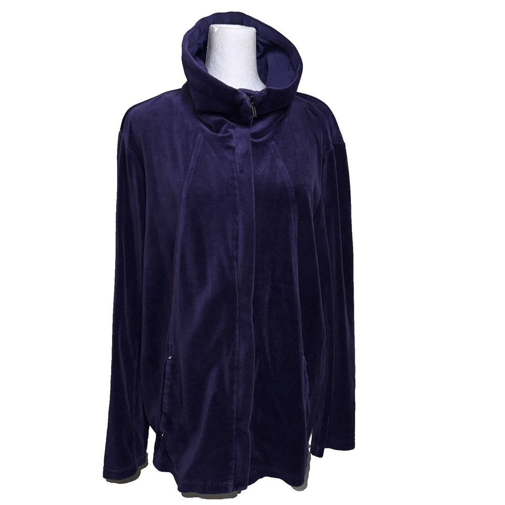 Zenergy by Chico's Purple Velour Jacket Size 3 XL Luxe Full Zip Funnel Neck